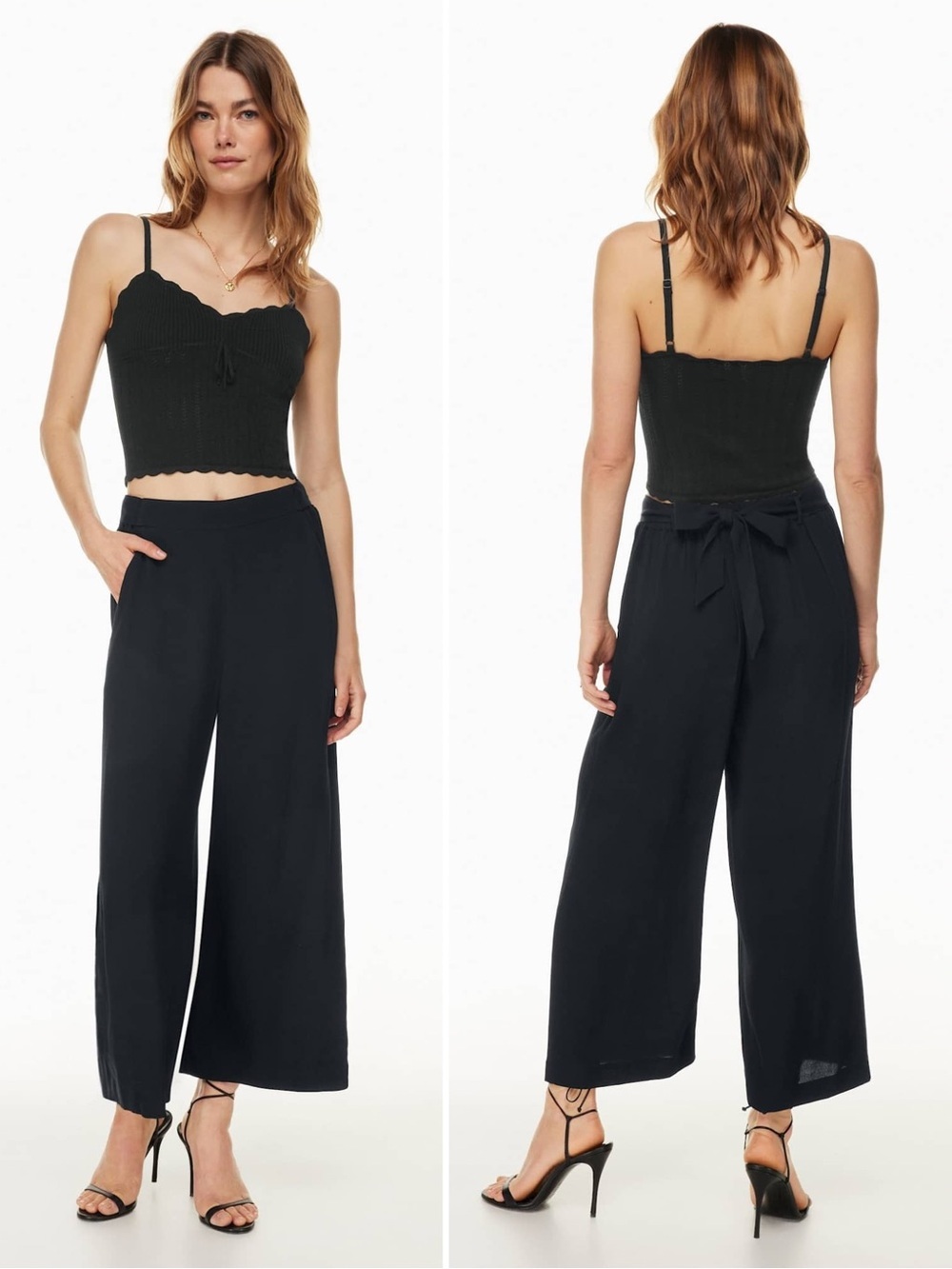 Aritzia Wilfred Faun Ankle Pant Wide Leg with Belt in Black Women’s Size Large